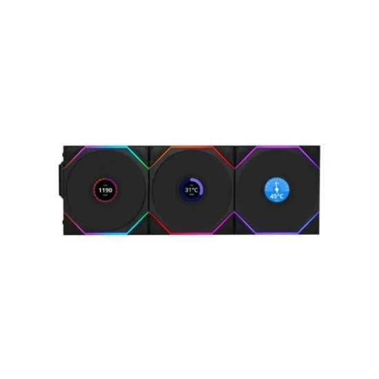 LIAN LI UNI FAN TL-LCD Wireless 120mm ARGB Case Fans with 1.6" LCD Screen 3 Pack - Black